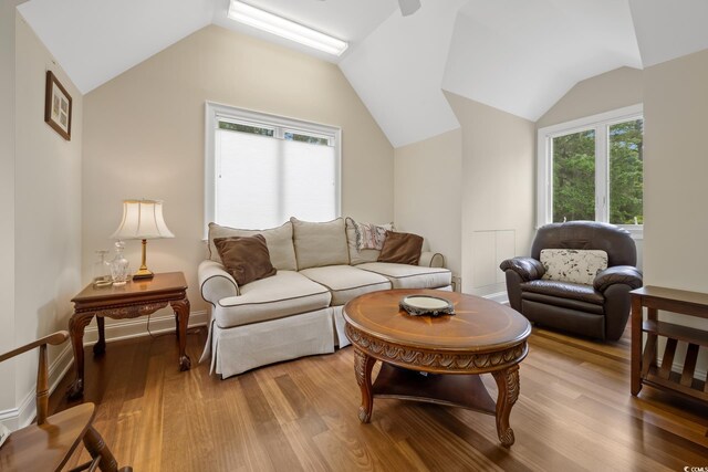 352 Old Carriage Loop, Georgetown, SC 29440 - living room with vaulted ceiling, light wood-style flooring, and ceiling fan