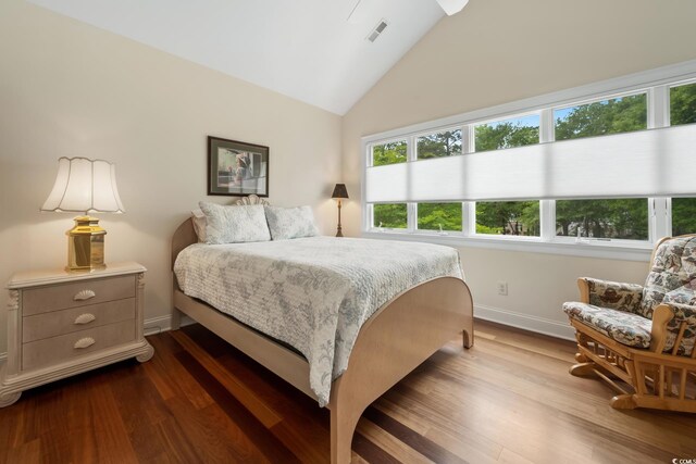 352 Old Carriage Loop, Georgetown, SC 29440 - bedroom featuring baseboards, dark wood-style flooring, and high vaulted ceiling