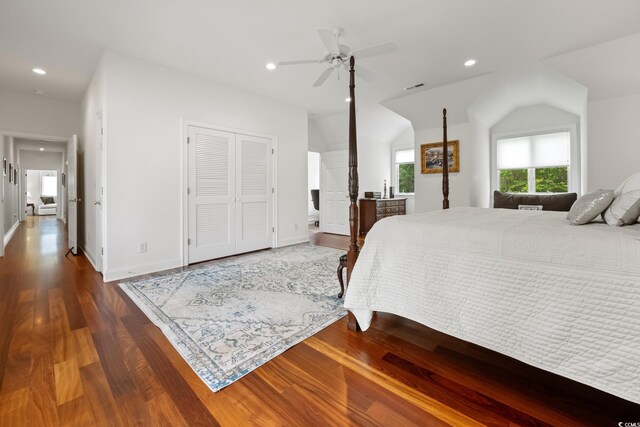 352 Old Carriage Loop, Georgetown, SC 29440 - bedroom featuring wood finished floors, recessed lighting, baseboards, a closet, and a ceiling fan