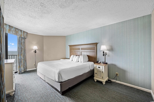 2701 N Ocean Blvd Unit 1260, Myrtle Beach, SC 29577 - bedroom with wallpapered walls, carpet floors, a textured ceiling, and baseboards