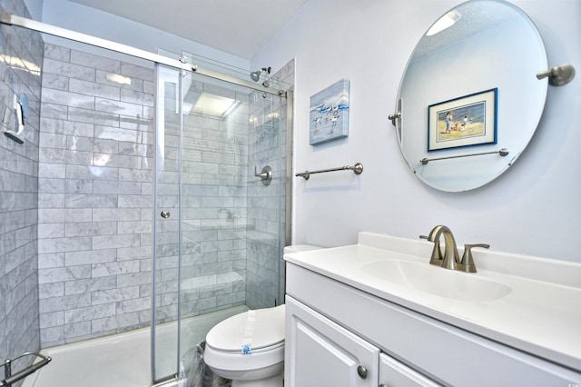 9621 Shore Dr Unit F-117, Myrtle Beach, SC 29572 - bathroom featuring toilet, a shower stall, and vanity