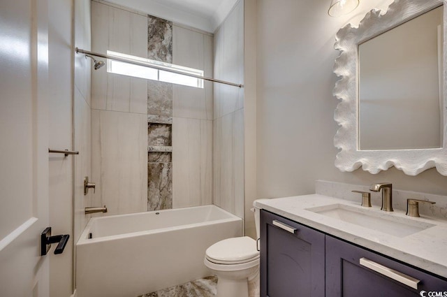 bathroom featuring vanity, shower / bathtub combination, and toilet