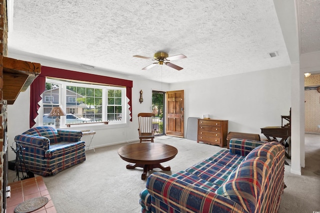 719 Juniper Dr, Myrtle Beach, SC 29575 - carpeted living room featuring a ceiling fan and a textured ceiling