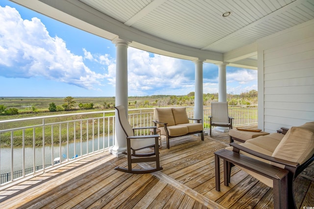 deck with a water view
