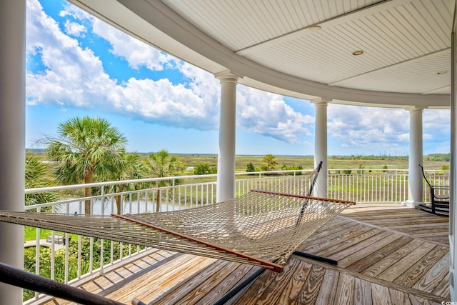 deck with a water view