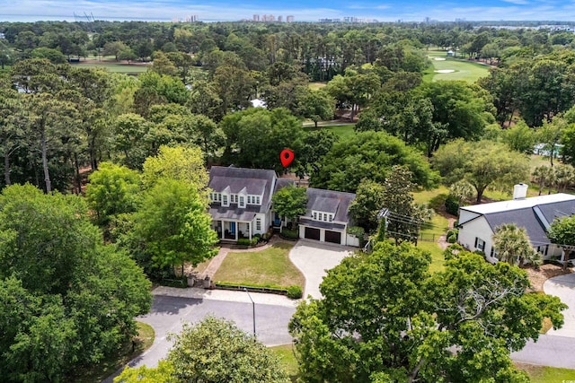 aerial view of a tree filled landscape
