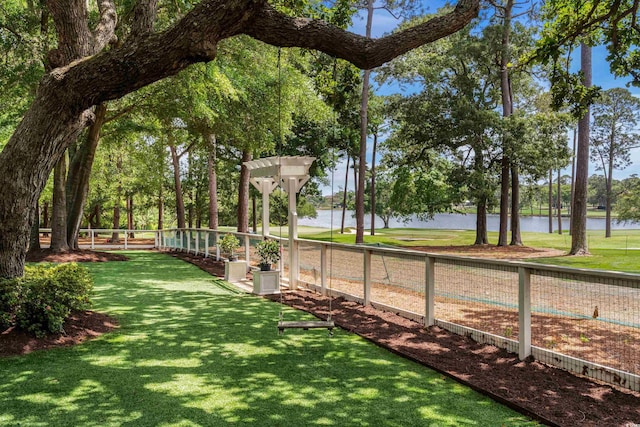 view of yard with a water view
