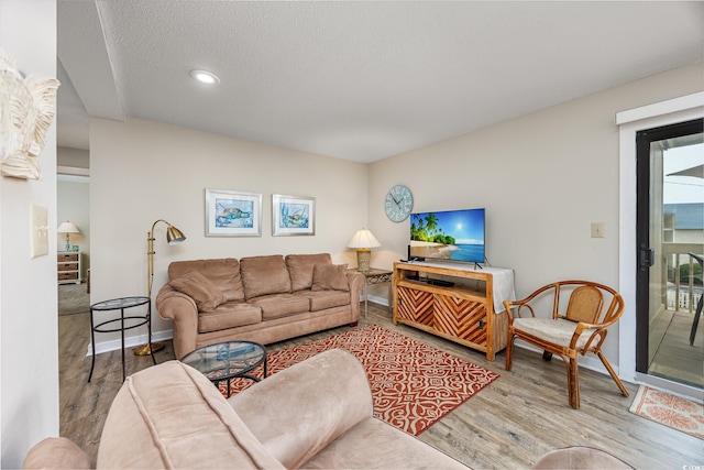 9661 Shore Dr Unit B-3, Myrtle Beach, SC 29572 - living area with wood finished floors, baseboards, recessed lighting, and a textured ceiling