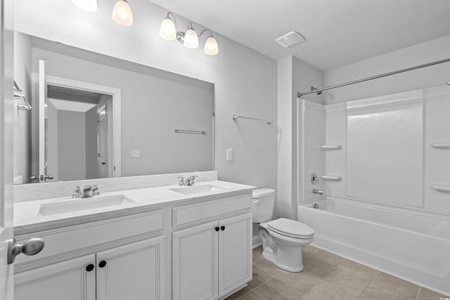 1808 Zodiac Ct, Myrtle Beach, SC 29577 - bathroom with double vanity, toilet, shower / bathtub combination, and tile patterned flooring