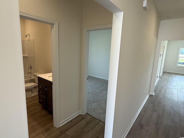 1029 Jase Dr, Longs, SC 29568 - hallway with dark wood-style floors and baseboards