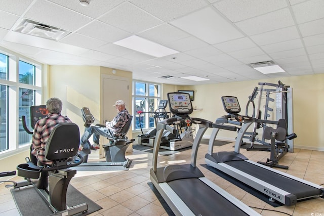 2501 S Ocean Blvd Unit 831, Myrtle Beach, SC 29577 - gym featuring a paneled ceiling, tile patterned flooring, and baseboards