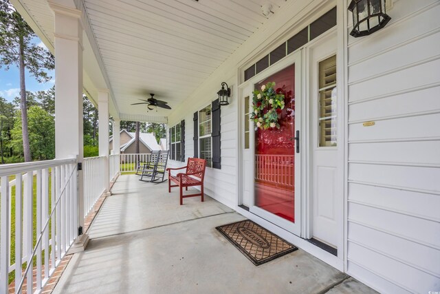 view of patio / terrace with covered porch and ceiling fan