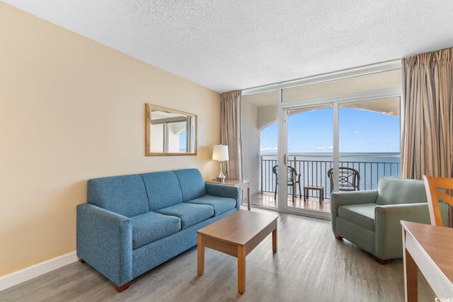 2000 Ocean Blvd N Unit Ph11, Myrtle Beach, SC 29577 - living area with wood finished floors, baseboards, a textured ceiling, and a water view