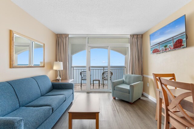 2000 Ocean Blvd N Unit Ph11, Myrtle Beach, SC 29577 - living room featuring wood finished floors, a textured ceiling, and baseboards