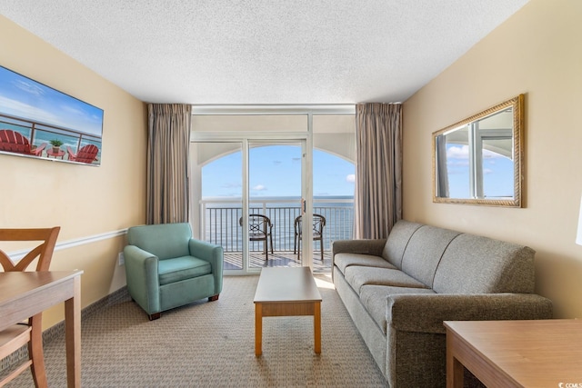 2000 Ocean Blvd N Unit Ph12, Myrtle Beach, SC 29577 - carpeted living room with a textured ceiling and a water view