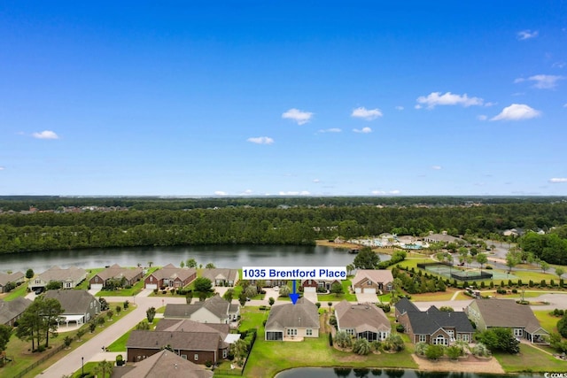 1035 Brentford Pl, Myrtle Beach, SC 29579 - aerial perspective of suburban area with a nearby body of water