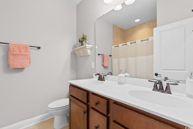 1035 Brentford Pl, Myrtle Beach, SC 29579 - full bath featuring toilet, tile patterned floors, double vanity, curtained shower, and baseboards