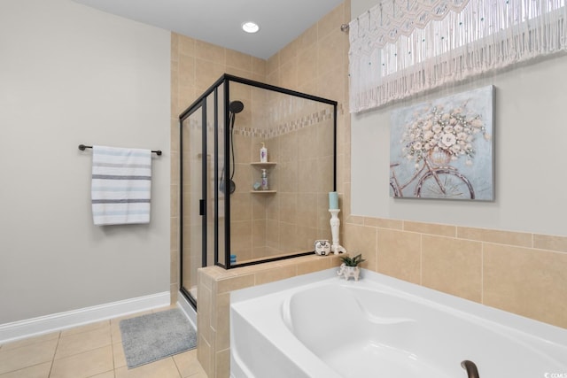 1035 Brentford Pl, Myrtle Beach, SC 29579 - bathroom with a stall shower, a garden tub, tile patterned floors, and baseboards