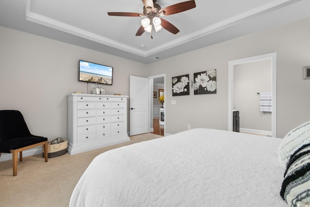 1035 Brentford Pl, Myrtle Beach, SC 29579 - bedroom featuring a tray ceiling, light carpet, crown molding, and ceiling fan