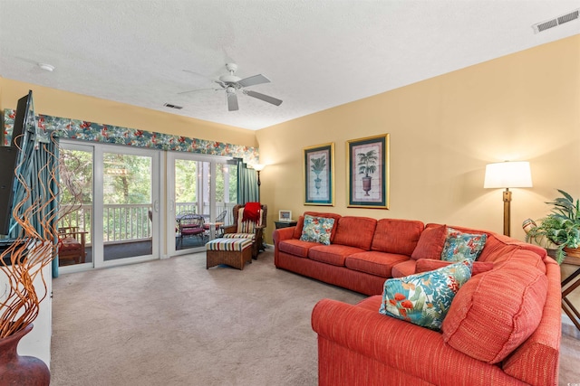 601 Hillside Dr Unit 4424, North Myrtle Beach, SC 29582 - living area with a ceiling fan, carpet floors, and a textured ceiling