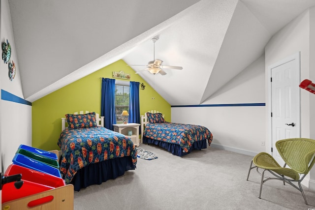 4355 Willoughby Ln Unit 401, Myrtle Beach, SC 29577 - carpeted bedroom with lofted ceiling, a ceiling fan, and baseboards