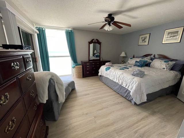 9500 Shore Dr Unit 17B, Myrtle Beach, SC 29572 - bedroom featuring a textured ceiling, light wood-style floors, and a ceiling fan