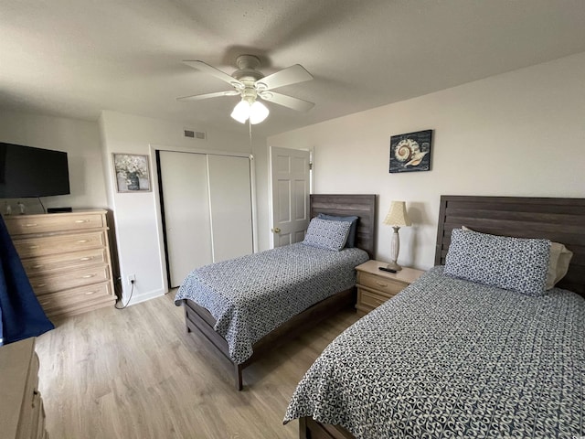 9500 Shore Dr Unit 17B, Myrtle Beach, SC 29572 - bedroom with wood finished floors, a closet, and a ceiling fan