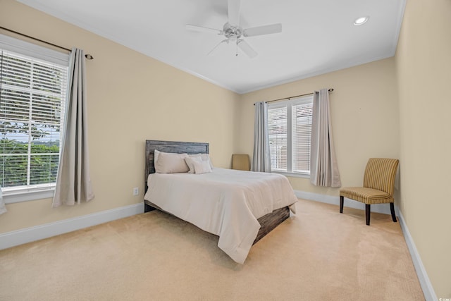 8546 San Marcello Dr Unit 1-102, Myrtle Beach, SC 29579 - bedroom featuring baseboards, light colored carpet, crown molding, a ceiling fan, and recessed lighting