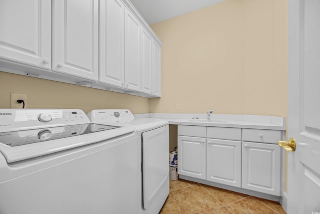 8546 San Marcello Dr Unit 1-102, Myrtle Beach, SC 29579 - washroom with washing machine and clothes dryer, cabinet space, and light tile patterned flooring