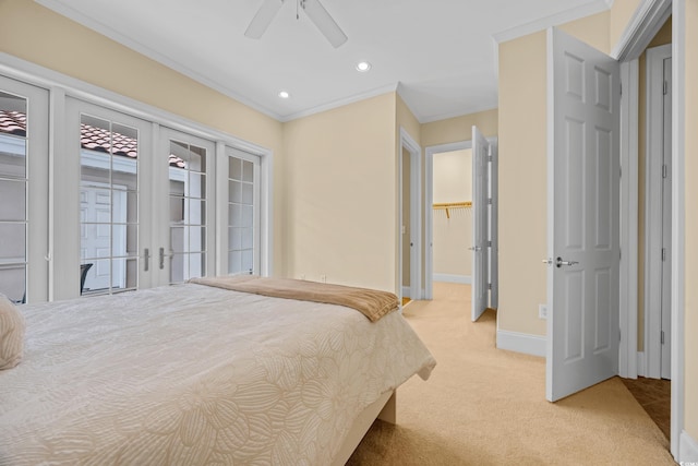 8546 San Marcello Dr Unit 1-102, Myrtle Beach, SC 29579 - bedroom featuring light carpet, crown molding, french doors, recessed lighting, and baseboards