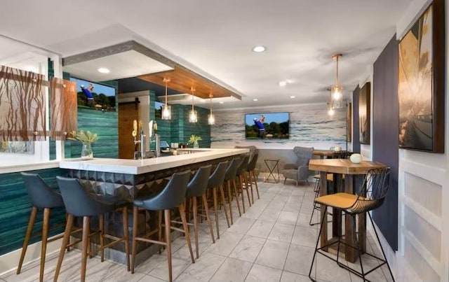 3000 Ocean Blvd N Unit 508, Myrtle Beach, SC 29577 - indoor bar featuring light marble finish flooring, pendant lighting, and recessed lighting