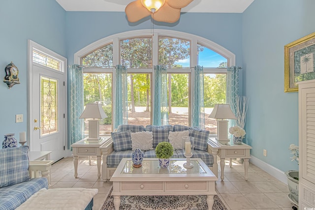 1206 Spinnaker Dr, North Myrtle Beach, SC 29582 - living room with light tile patterned floors and ceiling fan