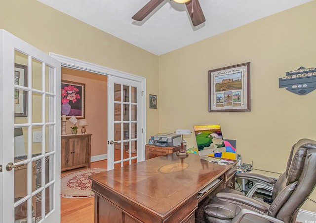 1206 Spinnaker Dr, North Myrtle Beach, SC 29582 - office area featuring a ceiling fan, french doors, and light wood-style floors