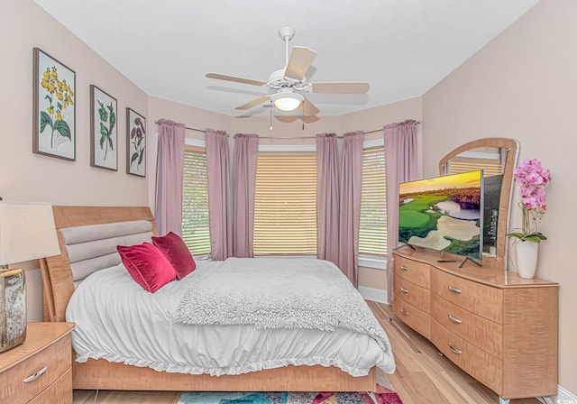 1206 Spinnaker Dr, North Myrtle Beach, SC 29582 - bedroom with light wood-type flooring, multiple windows, and ceiling fan
