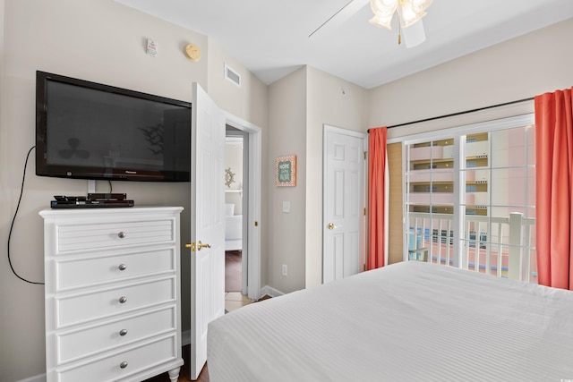 3401 N Ocean Blvd Unit 309, North Myrtle Beach, SC 29582 - bedroom with baseboards, a ceiling fan, and access to exterior