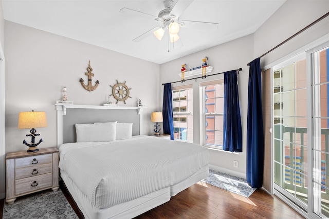 3401 N Ocean Blvd Unit 309, North Myrtle Beach, SC 29582 - bedroom featuring wood finished floors, baseboards, and a ceiling fan