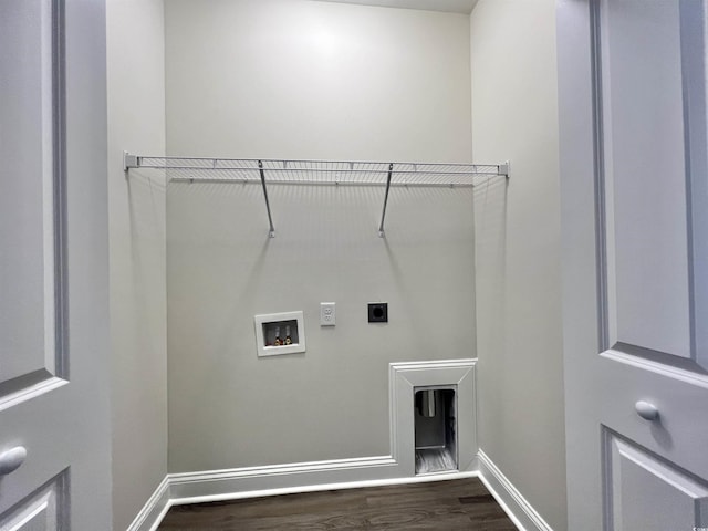 2593 Main St, Loris, SC 29569 - laundry room with hookup for a washing machine, dark wood-type flooring, electric dryer hookup, and baseboards