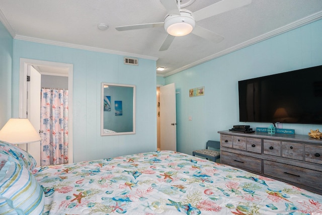 6000 N Ocean Blvd Unit 133, North Myrtle Beach, SC 29582 - bedroom with crown molding and a ceiling fan