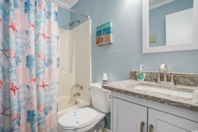6000 N Ocean Blvd Unit 133, North Myrtle Beach, SC 29582 - bathroom with ornamental molding, shower / bathtub combination with curtain, vanity, and toilet