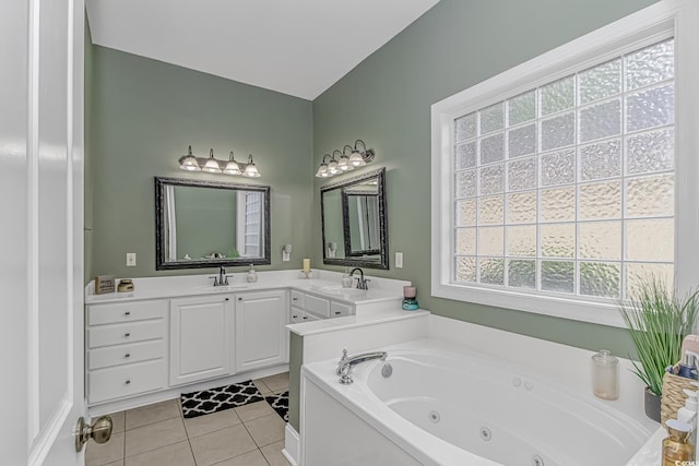 212 Greenwich Dr, Conway, SC 29526 - full bath with tile patterned floors, a tub with jets, and double vanity