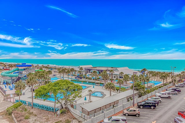 bird's eye view of a large body of water and a pool