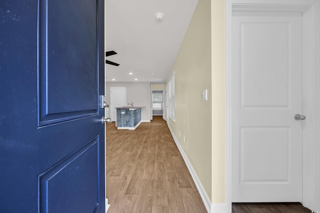 478 Samara Dr, Longs, SC 29568 - hall featuring wood finished floors, baseboards, and recessed lighting