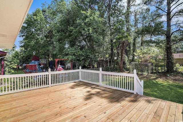 450 Player St, Georgetown, SC 29440 - wooden terrace with a playground and a fenced backyard