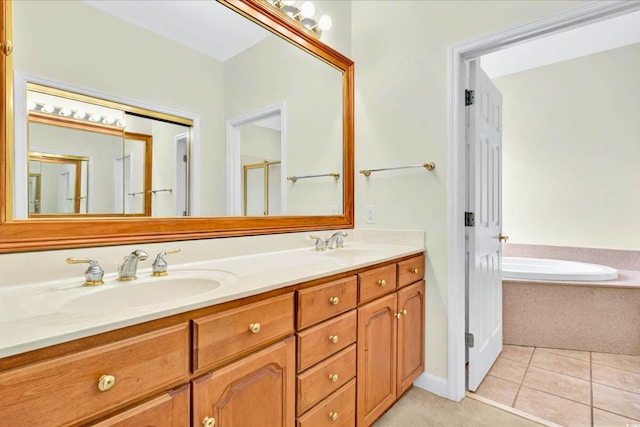 154 Windsor Cir SW, Ocean Isle Beach, NC 28469 - bathroom featuring double vanity, a garden tub, and tile patterned floors