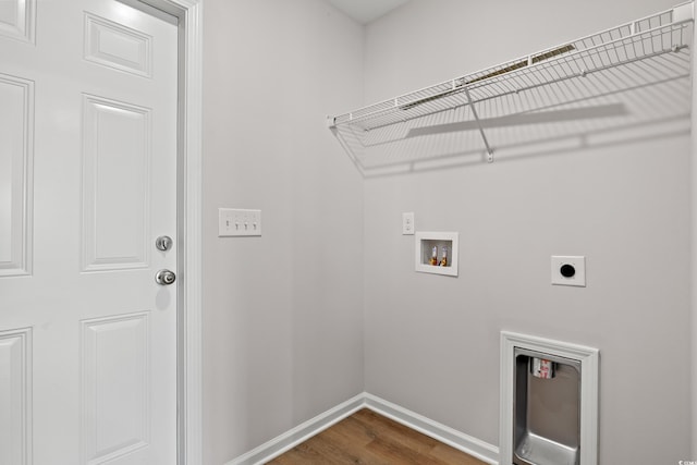 154 Six Mile Creek Dr, Georgetown, SC 29440 - laundry room with hookup for an electric dryer, dark wood finished floors, washer hookup, and baseboards
