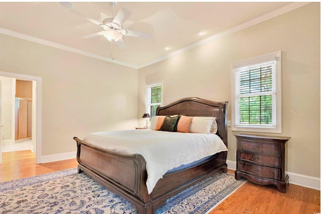 79 Windsor Cir SW, Ocean Isle Beach, NC 28469 - bedroom featuring wood finished floors, baseboards, ornamental molding, and ceiling fan