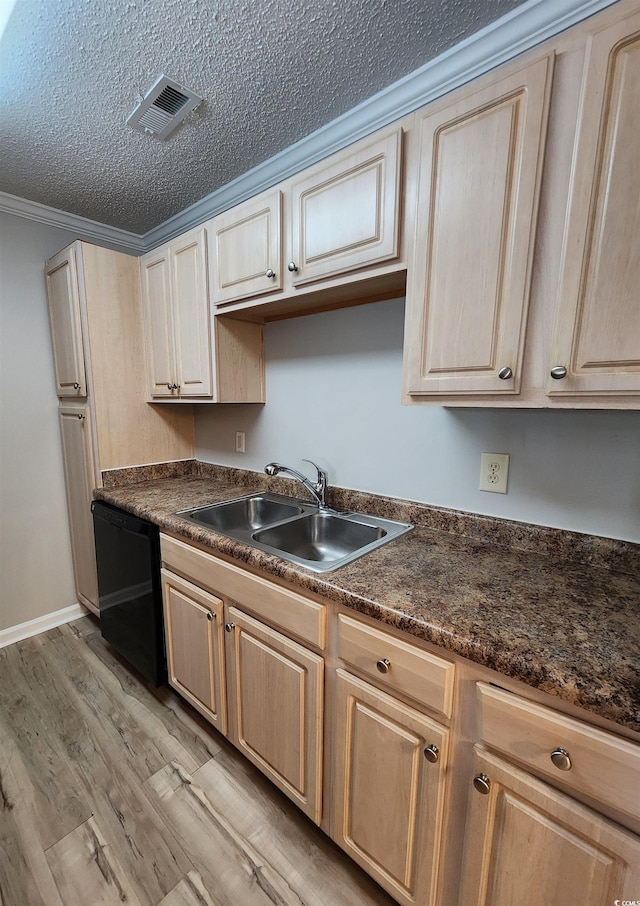 3786 Hitchcock Way Unit 321, Myrtle Beach, SC 29577 - kitchen featuring a sink, dishwasher, a textured ceiling, dark countertops, and light brown cabinetry