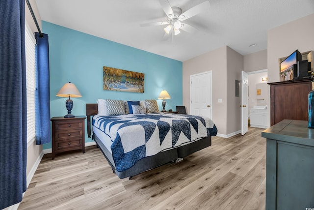 503 20th Ave N Unit 46B, North Myrtle Beach, SC 29582 - bedroom featuring light wood finished floors, baseboards, and ceiling fan
