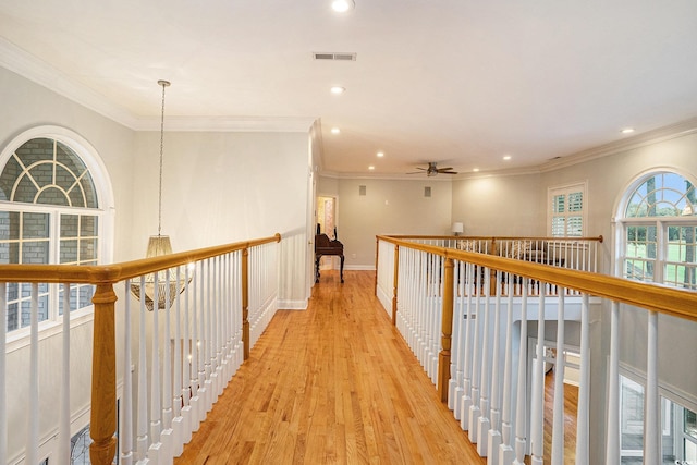 78 Oakmont Dr, Pawleys Island, SC 29585 - corridor with crown molding, light wood-type flooring, recessed lighting, and baseboards