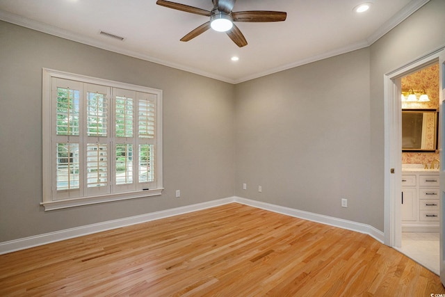 78 Oakmont Dr, Pawleys Island, SC 29585 - empty room featuring light wood-type flooring, crown molding, ceiling fan, baseboards, and recessed lighting